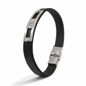 Bracelet croute cuir bovin couleur noir une plaque acier Largeur : 10mm Longueur : 21cm
