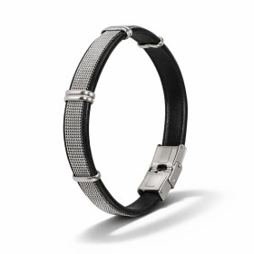 Bracelet croute cuir bovin maille acier couleur noir gris Largeur : 11mm Longueur : 21cm