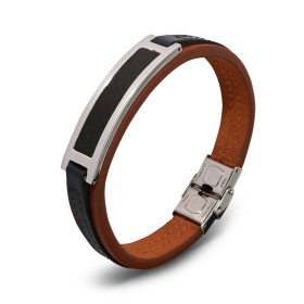  Bracelet homme matière synthétique une plaque acier 12x45mm Largeur du bracelet : 12mm Longueur : 21cm ajustable 