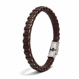 Bracelet matière synthétique couleur marron 2 fils d acier torsadés Largeur : 9mm Longueur : 21cm
