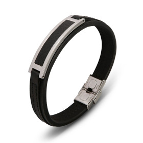  Bracelet homme matière synthétique noire une plaque acier 12x45mm Largeur du bracelet : 12mm Longueur : 21cm ajustable 