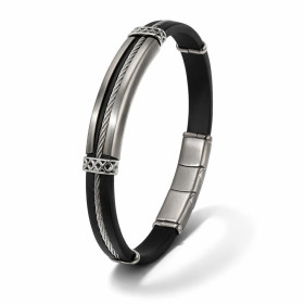Bracelet acier matière synthétique composé d un fil d acier tressé, 4 anneaux acier lisse 2 anneaux acier quadrillé Largeu...