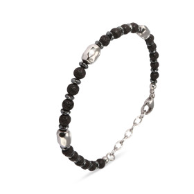 Bracelet caractère des billes pierre lave noire des inserts métalliques, offrant une texture unique Longueur ajustable 18...