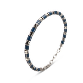 Bracelet élégant composé maillons alternant entre des nuances bleu gris, fini un fermoir mousqueton Longueur ajustable 18 ...