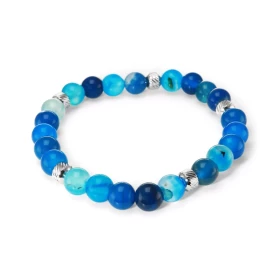 Bracelet Homme Agate Bleue 8mm billes striées acier Ce Bracelet est composé perles 8mm perles striées acier Il est monté s...