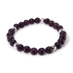 Bracelet Homme Améthyste 8mm billes striées acier Ce Bracelet est composé perles 8mm perles striées acier Il est monté sur...