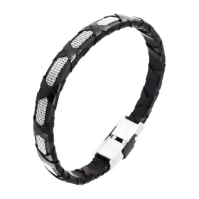 Bracelet homme cuir une lanière d acier effet tissus Largeur du bracelet : 9mm Longueur : 21cm