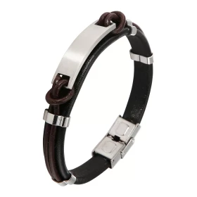 Bracelet cuir acier pour homme composé d une plaque satinée 10x35mm d un fil cuir marron Largeur : 10mm Longueur : 21cm
