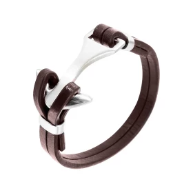 Bracelet homme acier composé 2 lanières cuir marron une ancre 37x24mm Largeur du bracelet : 8 à 24mm Longueur : 21cm