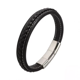 Bracelet Homme Cuir Tressé Noir Acier Fermoir magnétique acier Largeur du bracelet : 13mm Convient à tous les poignets grâ...