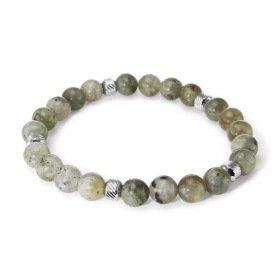 Bracelet Homme Labradorite 8mm billes striées acier Ce Bracelet est composé perles 8mm perles striées acier Il est monté s...