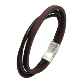 Bracelet composé quatre lanières cuir noir marron Le bracelet se compose également d un fermoir magnétique acier Largeur d...