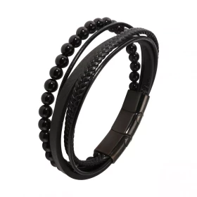  Bracelet Homme Multi-rangs Cuir Noir Onyx Bracelet composé quatre rangs cuir noir d un rang Onyx 6mm Largeur du bracelet ...