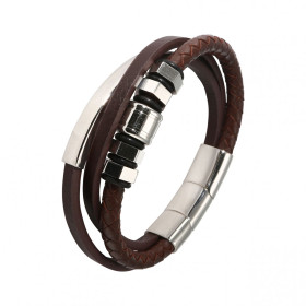  Bracelet Homme Multi-rangs marron croute cuir bovin, matière synthétique acier Bracelet composé d une lanière tressée 2 l...