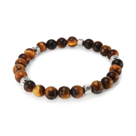 Bracelet Homme Oeil Tigre 8mm billes striées acier Ce Bracelet est composé perles 8mm perles striées acier Il est monté su...