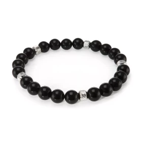 Bracelet Homme Onyx 8mm billes striées acier Ce Bracelet est composé perles 8mm perles striées acier Il est monté sur fil ...