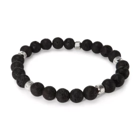 Bracelet Homme Pierre Lave 8mm billes striées acier Ce Bracelet est composé perles 8mm perles striées acier Il est monté s...