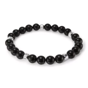 Bracelet Homme Tourmaline 8mm billes striées acier Ce Bracelet est composé perles 8mm perles striées acier Il est monté su...
