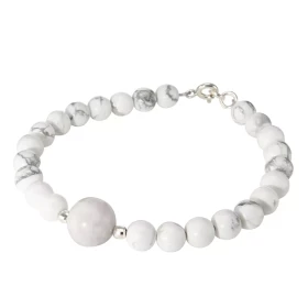 Bracelet Howlite 6-10mm Argent Ce bracelet est composé pierres 6mm d une pierre 10mm son centre Elle est séparée par 2 per...