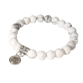 Bracelet Howlite Blanche 8mm Breloque Arbre Vie Ce Bracelet est composé 23 perles 8mm d une breloque métal représentant un...