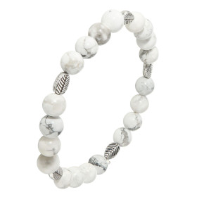 Bracelet Howlite Blanche 8mm Motif Feuille Ce Bracelet est composé 20 perles 8mm Howlite Blanche 5 intercalaires métal rep...