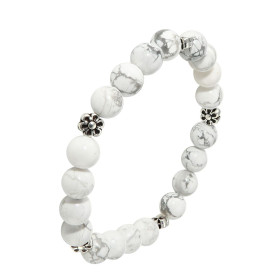 Bracelet Howlite Blanche 8mm Motif Fleur Ce Bracelet est composé 20 perles 8mm Howlite Blanche 5 intercalaires métal repré...