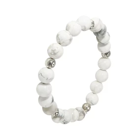 Bracelet Howlite Blanche 8mm Oeil porte bonheur Ce Bracelet est composé 20 perles 8mm Howlite Blanche 5 intercalaires méta...