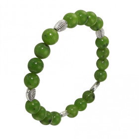 Bracelet Jade 8mm Motif Feuille Ce Bracelet est composé 20 perles 8mm Jade Chine 5 intercalaires métal représentant une fe...
