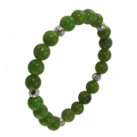  Bracelet Jade 8mm Motif Oeil Porte Bonheur Ce Bracelet est composé 20 perles 8mm Jade Chine 5 intercalaires métal représe...