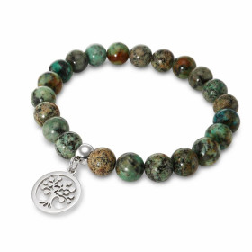 Bracelet Jaspe Africain 8mm Breloque Arbre Vie Ce Bracelet est composé perles 8mm d une breloque acier représentant un arb...