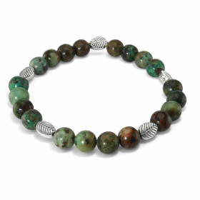 Bracelet Jaspe Africain8mm Motif Feuille Ce Bracelet est composé 20 perles 8mm Jaspe Africain 5 intercalaires métal représ...