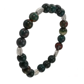 Bracelet Jaspe Sanguin 8mm Motif Feuille Ce Bracelet est composé 20 perles 8mm Jaspe Sanguin 5 intercalaires métal représe...
