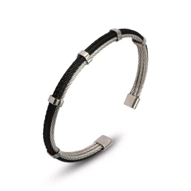 Bracelet Jonc Homme Acier noir gris Largeur : 7,5mm Longueur : 20cm