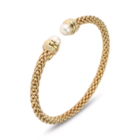 Bracelet jonc argent doré 925 composé d une maille fantaisie, 2 perles d oydes zirconium Section ronde 4,4mm large Jonc ou...