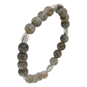 Bracelet Labradorite 8mm Motif Feuille Ce Bracelet est composé 20 perles 8mm Labradorite 5 intercalaires métal représentan...