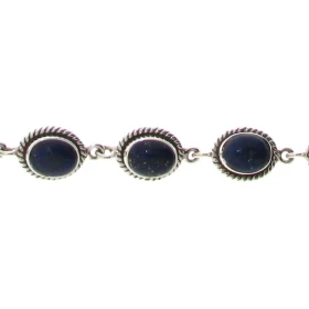 Bracelet Argent 925 Lapis serti pierres 9x7mm Longueur 19cm