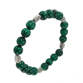 Bracelet Malachite 8mm Motif Feuille Ce Bracelet est composé 20 perles 8mm Malachite 5 intercalaires métal représentant un...