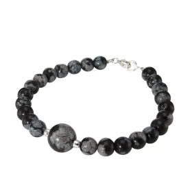 Bracelet Obsidienne 6-10mm Argent Ce bracelet est composé pierres 6mm d une pierre 10mm son centre Elle est séparée par 2 ...