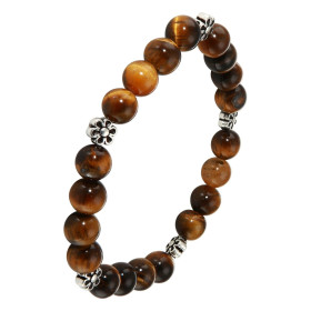 Bracelet Oeil tigre 8mm Motif Fleur Ce Bracelet est composé 20 perles 8mm Oeil tigre 5 intercalaires métal représentant un...