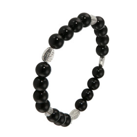 Bracelet Onyx 8mm Motif Feuille Ce Bracelet est composé 20 perles 8mm Onyx noir 5 intercalaires métal représentant une feu...