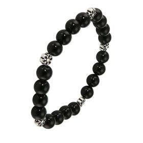 Bracelet Onyx 8mm Motif Fleur Ce Bracelet est composé 20 perles 8mm Onyx noir 5 intercalaires métal représentant une fleur...