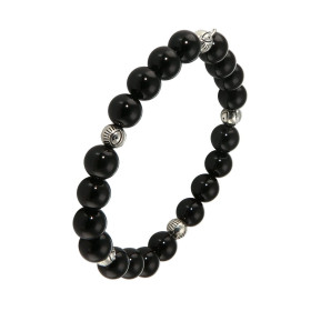 Bracelet Onyx 8mm Oeil porte bonheur Ce Bracelet est composé 20 perles 8mm Onyx noir 5 intercalaires métal représentant un...