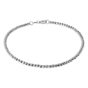 Bracelet or blanc 375 composé boules facettées Dimension : 2mm x 19,5cm Système d attache : mousqueton