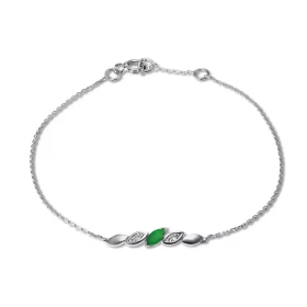 Bracelet Or Blanc 750 Emeraude diamants Motif central serti d une émeraude navette 4.5x2.5mm 2 diamants 1mm diamètre Chaîn...