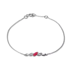 Bracelet Or Blanc 750 Rubis diamants Motif central serti d un rubis navette 4.5x2.5mm 2 diamants 1mm diamètre Chaîne maill...
