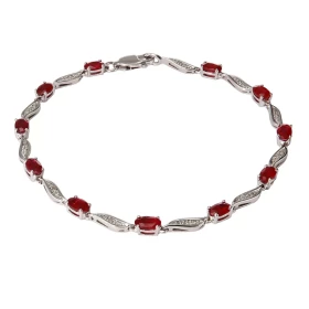 Bracelet Or Blanc 750 Rubis Ovales Diamant Bracelet composé rubis ovales 5x3mm sertis à griffes diamants sertis dans un mo...