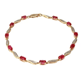  Bracelet Or Jaune 750 Rubis Diamant Bracelet composé rubis ronds 2.1mm sertis à griffes diamants ronds 1.4mm sertis dans ...