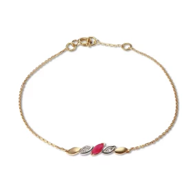 Bracelet Or Jaune 750 Rubis diamants Motif central serti d un rubis navette 4.5x2.5mm 2 diamants 1mm diamètre Chaîne maill...