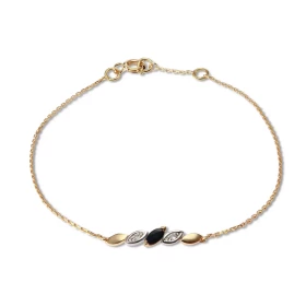 Bracelet Or Jaune 750 Saphir diamants Motif central serti d un saphir navette 4.5x2.5mm 2 diamants 1mm diamètre Chaîne mai...