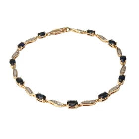  Bracelet Or Jaune 750 Saphirs Ovales Diamant Bracelet composé saphirs ovales 5x3mm sertis à griffes diamants sertis dans ...